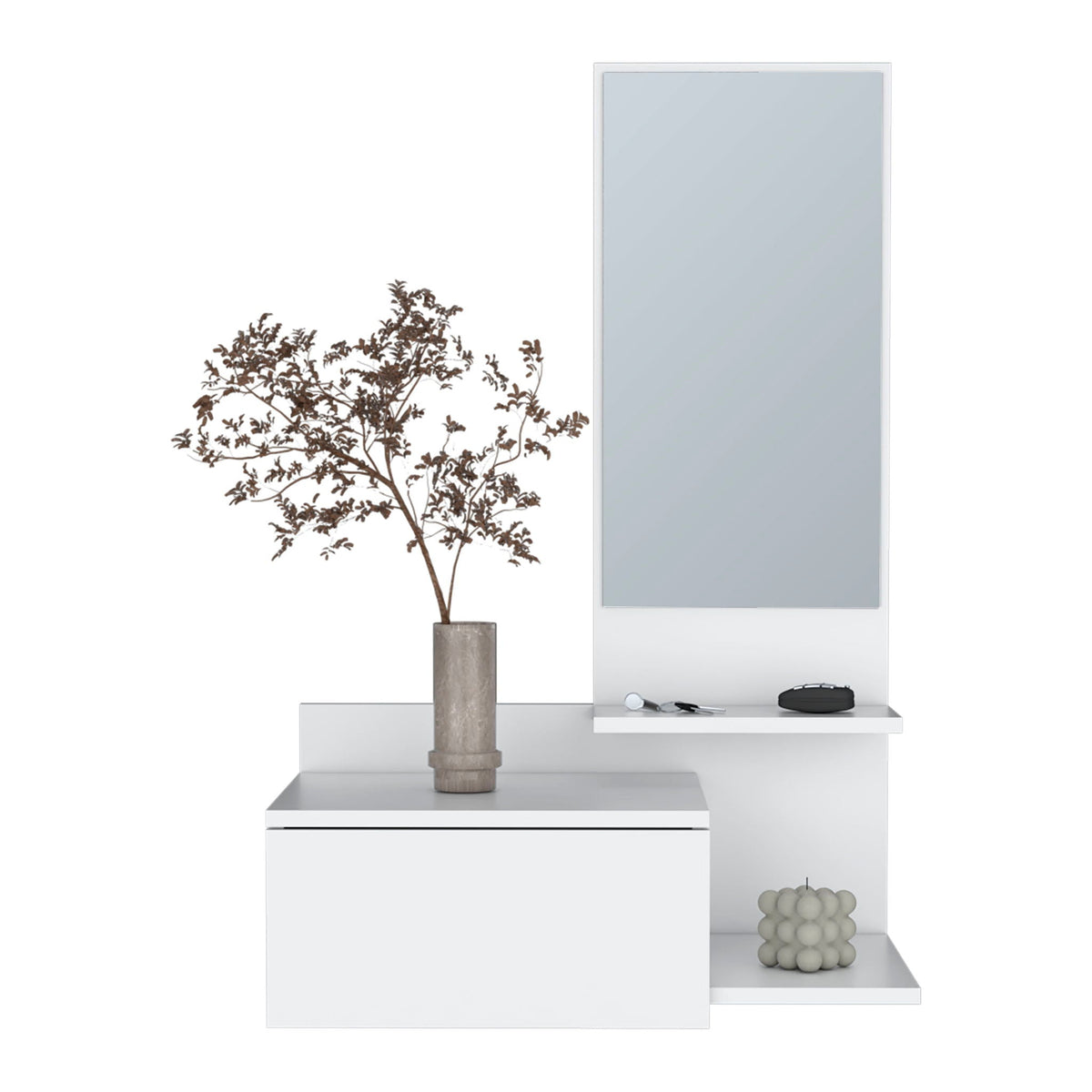 Lowell Floating Hallway Cabinet with Mirror and Storage - White or Black