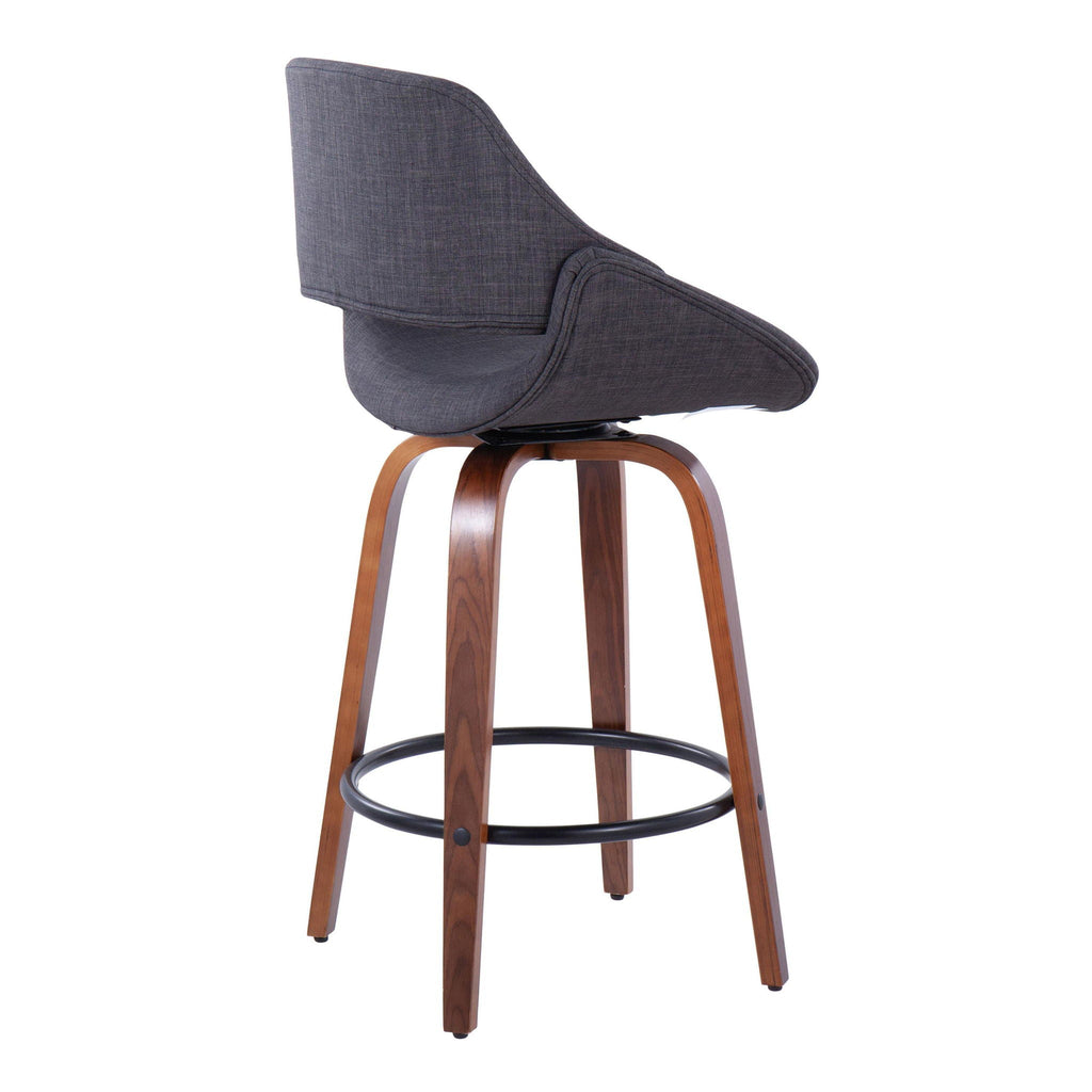 Mid Century Modern Counter Stool Set with Round Footrest - Dark Gray or Light Blue