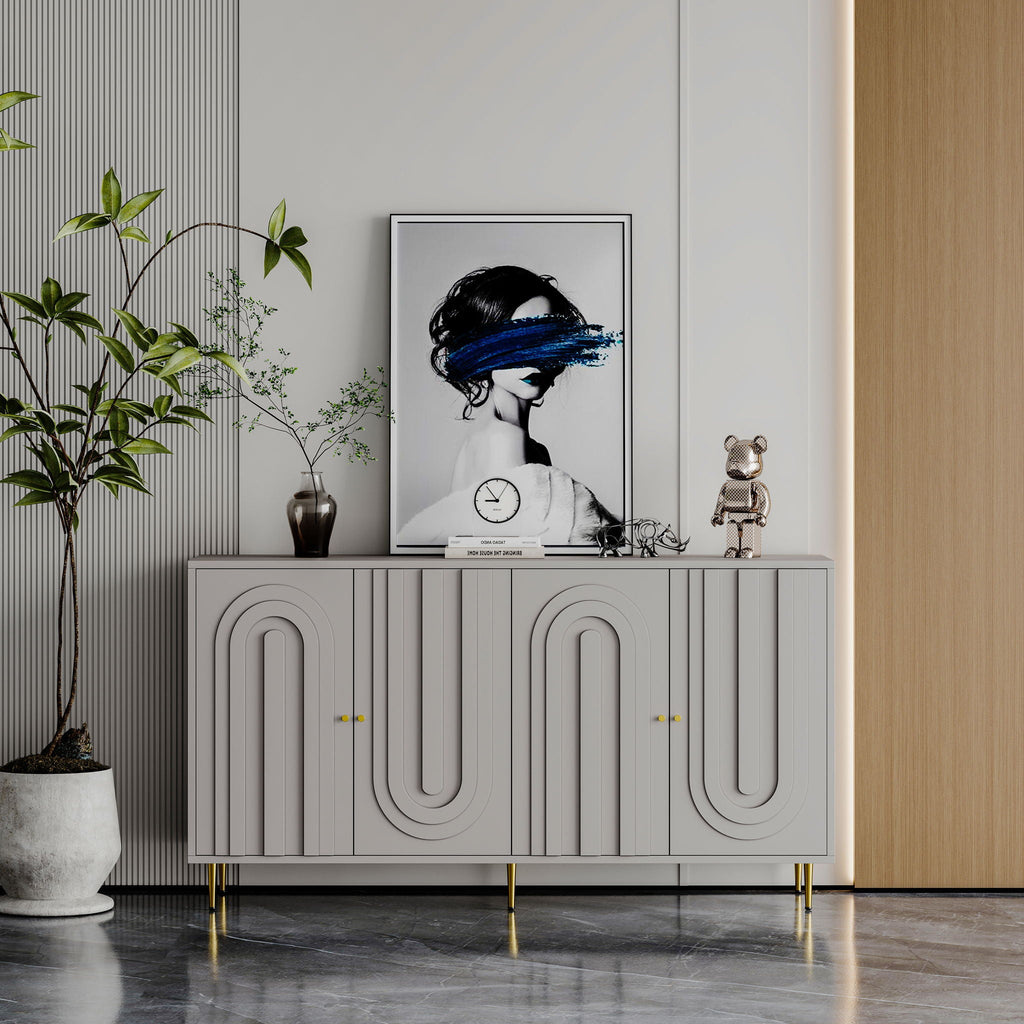 Modern Lacquered 4 Door Sideboard Buffet Server Cabinet with Adjustable Shelves - Gray or Blue