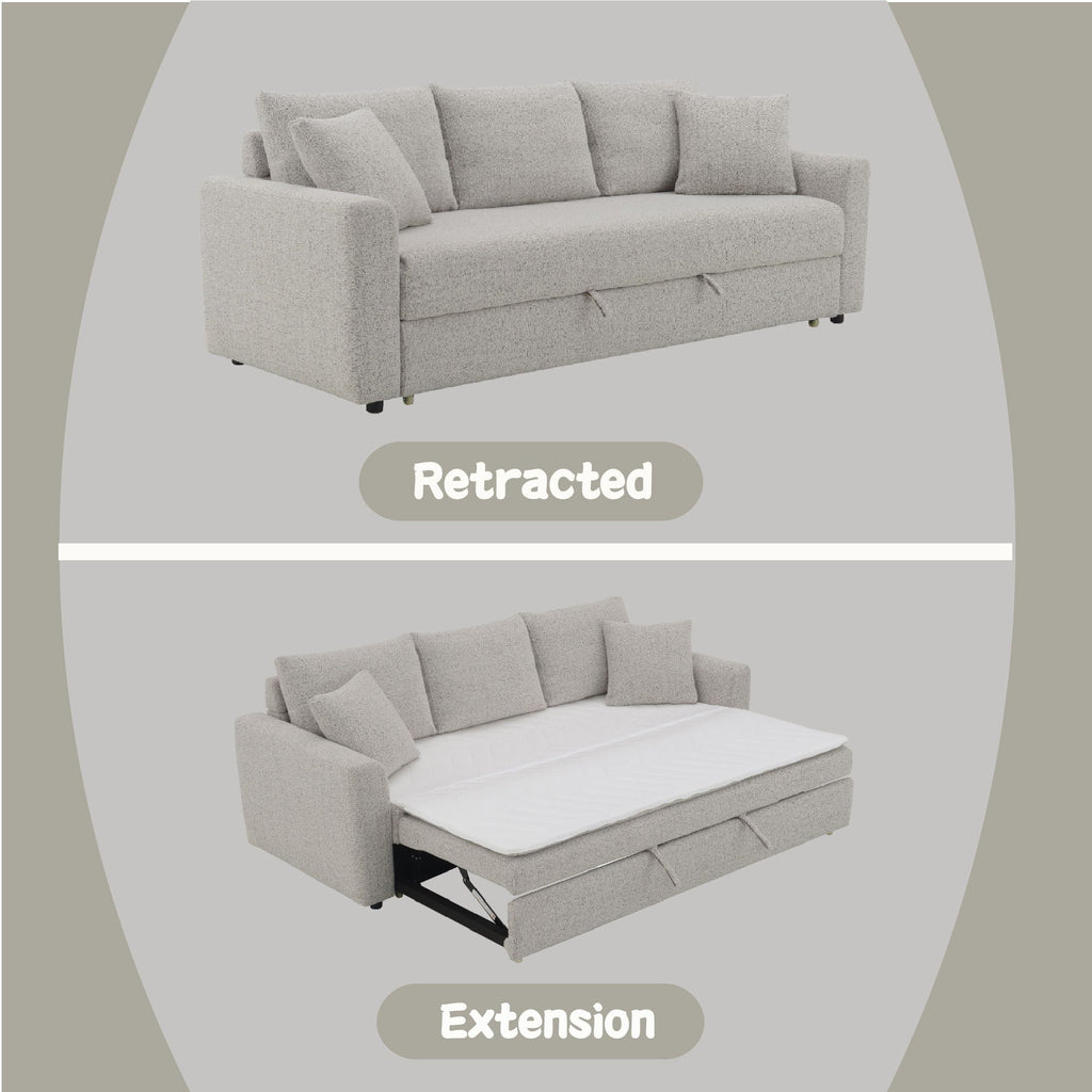 Boucle Sleeper Sectional Sofa with Pull-Out Bed - Beige