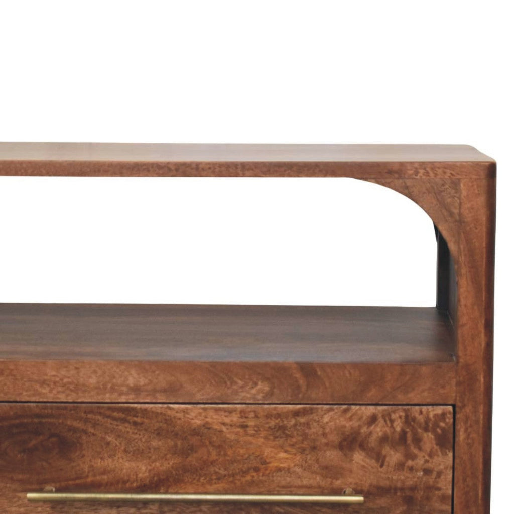 Solid Wood Arc-Line Media Console with Arch Silhouette - Roasted Almond