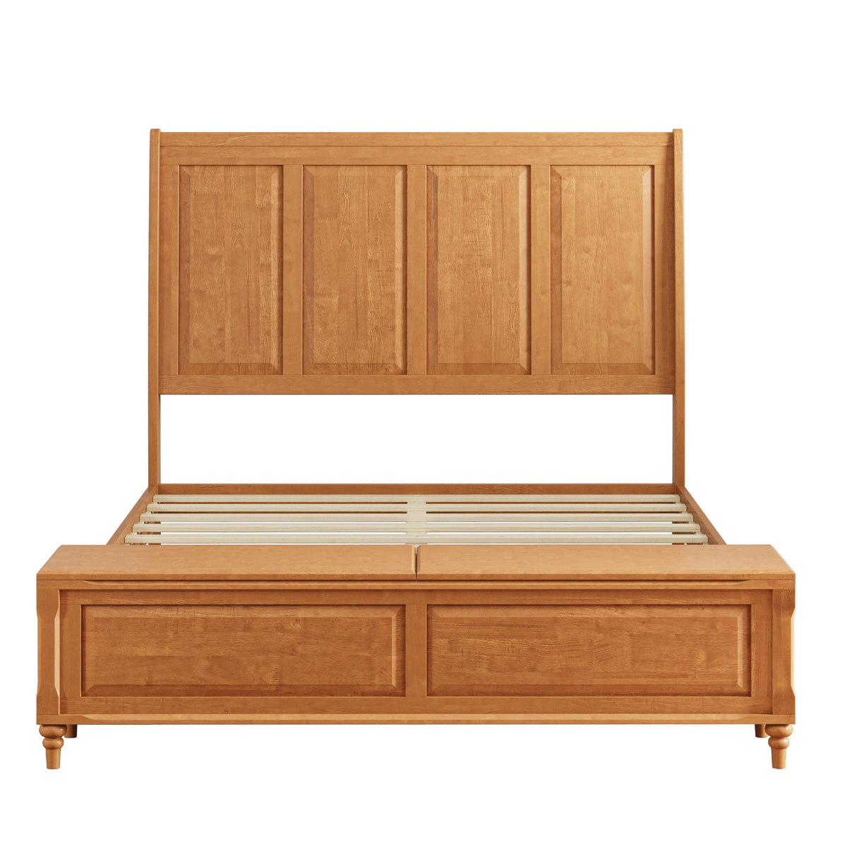 Sleigh Bed Frame with Tall Headboard and Storage Bench - Dark or Light Brown