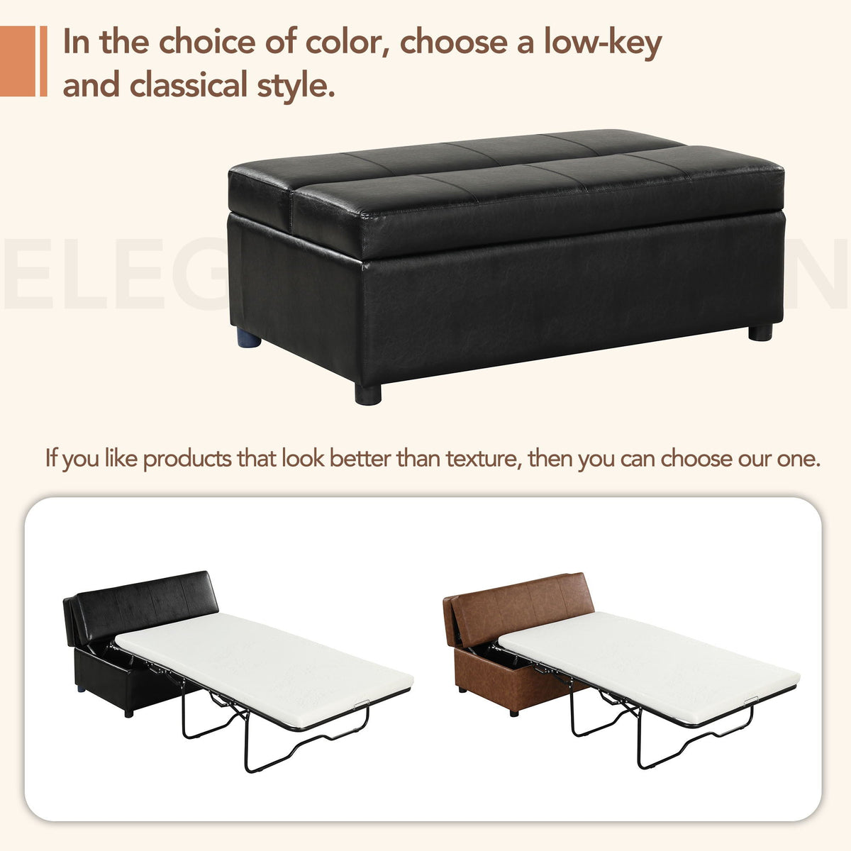 Twin Size Folding Ottoman Sleeper Bed with Mattress - Light Brown, Black, Dark Gray, White
