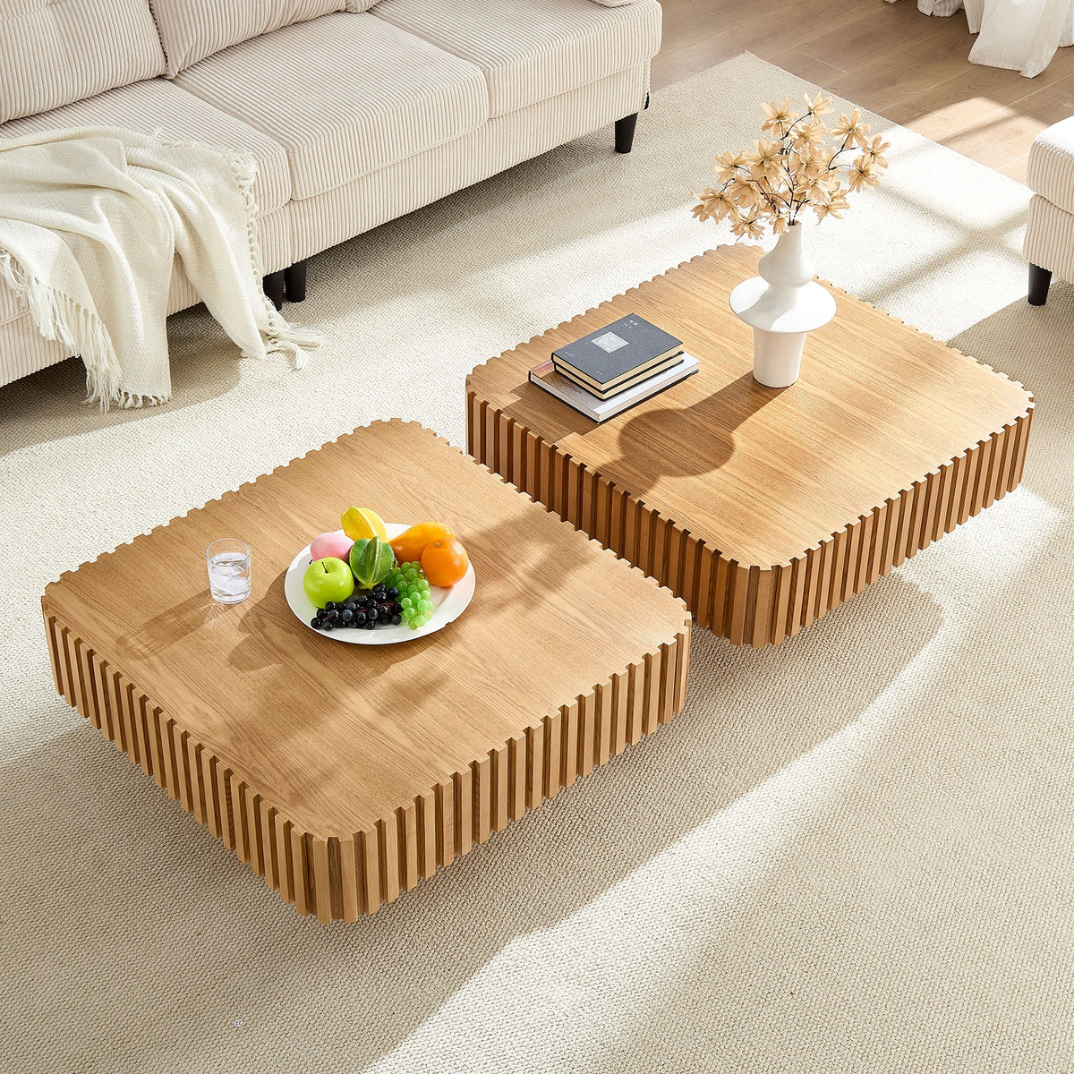 Modern Handcraft Drum Coffee Table with MDF Construction - Natural