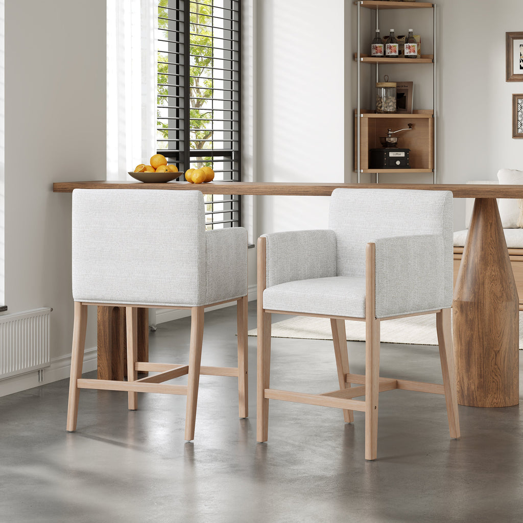 24'' Seat Height Upholstered Counter Stools with Arms - Set of 2 - Natural
