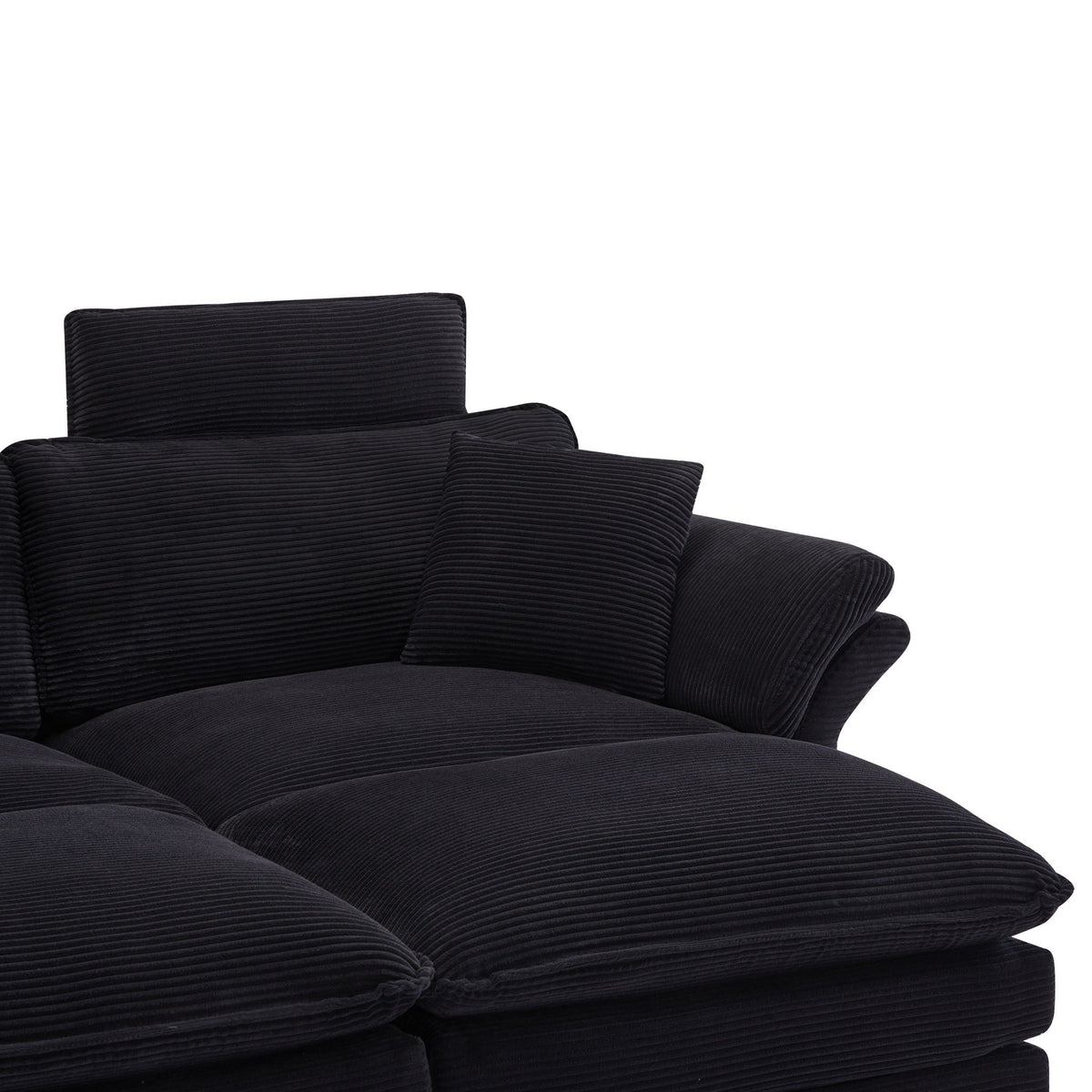 Modern Deep Seat Sectional Sofa with Ottoman - Corduroy - Black or Beige