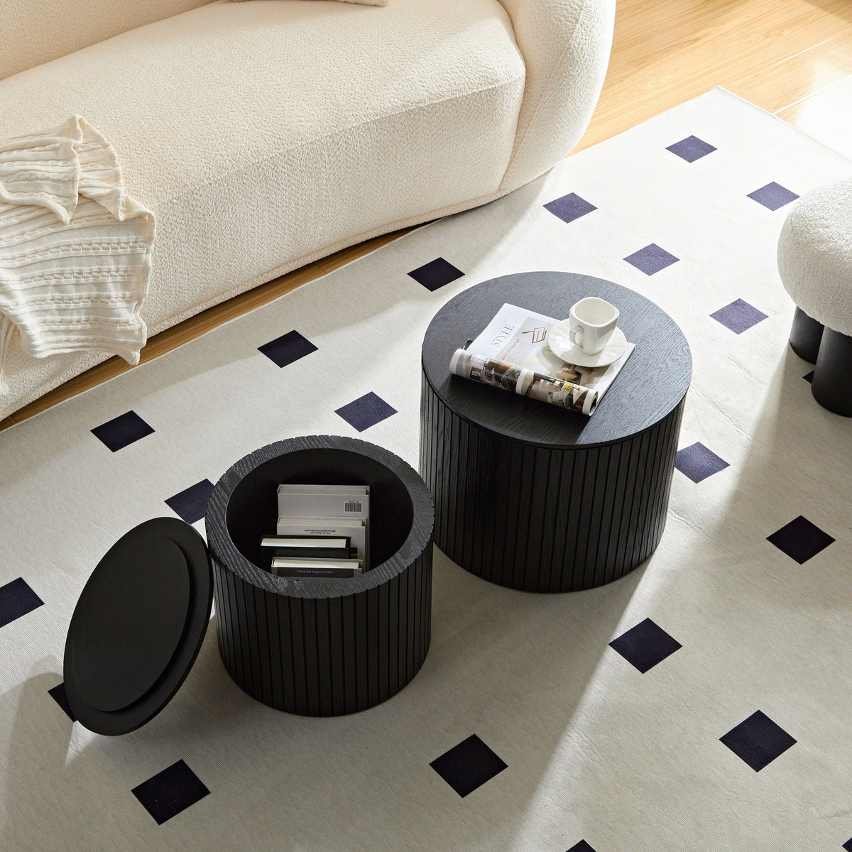 Handcrafted Nested Table Set, 2 Pieces - Black, White, or Dark Brown