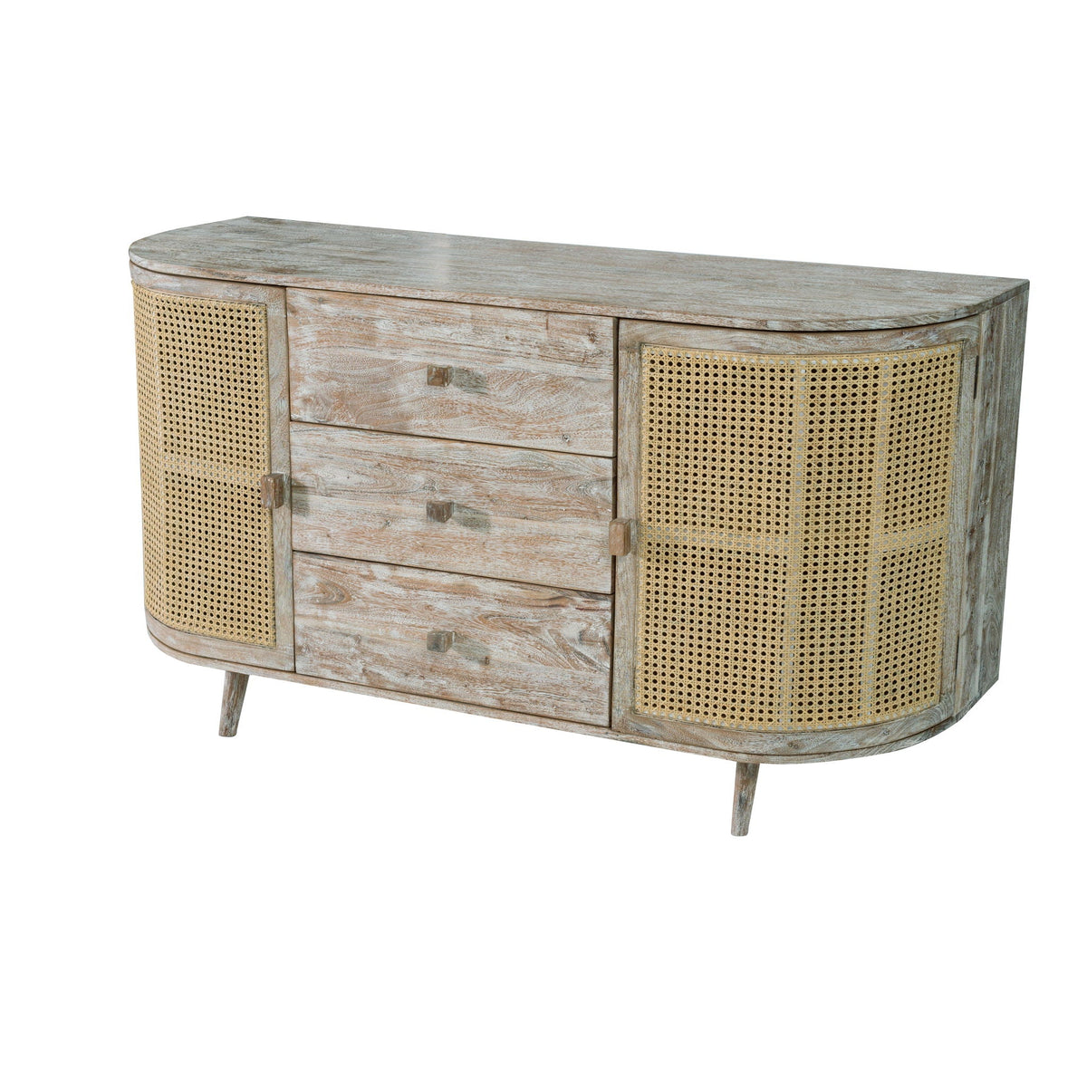 TV Console with Cane Doors and Ample Storage - Multicolor