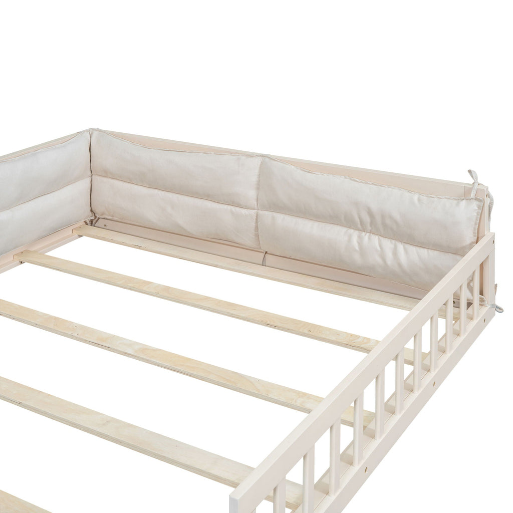 Upholstered Platform Bed with Guardrail and Pillow - Dark Gray