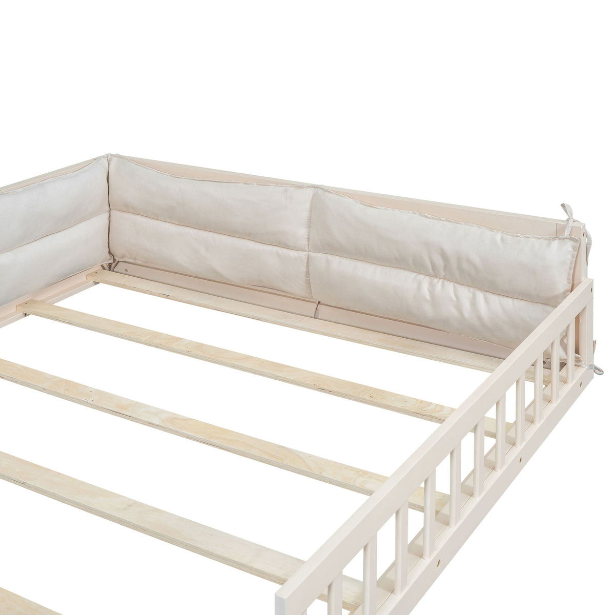 Upholstered Platform Bed with Guardrail and Pillow - Dark Gray