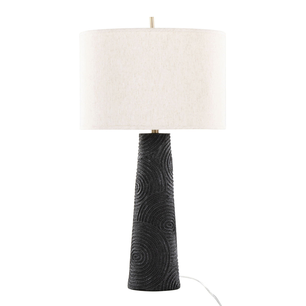 Contemporary Table Lamp Set with Brass Accents - Matte Black / Natural