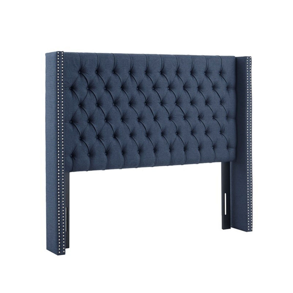 Transitional Upholstery Headboard with Tufted Buttons and Nailhead Trim - Queen, Gray or Blue