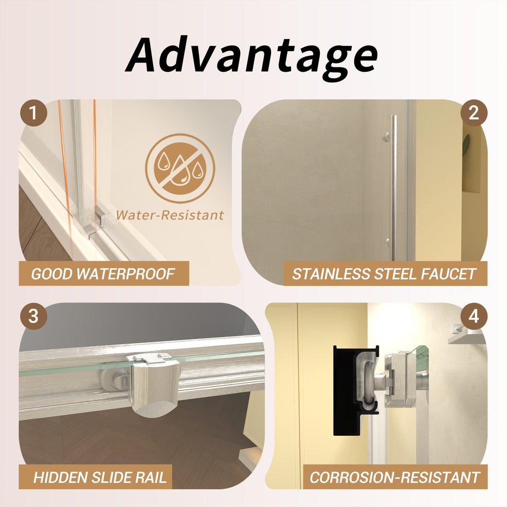 48" Single Sliding Shower Door with Frameless Tempered Glass - Clear
