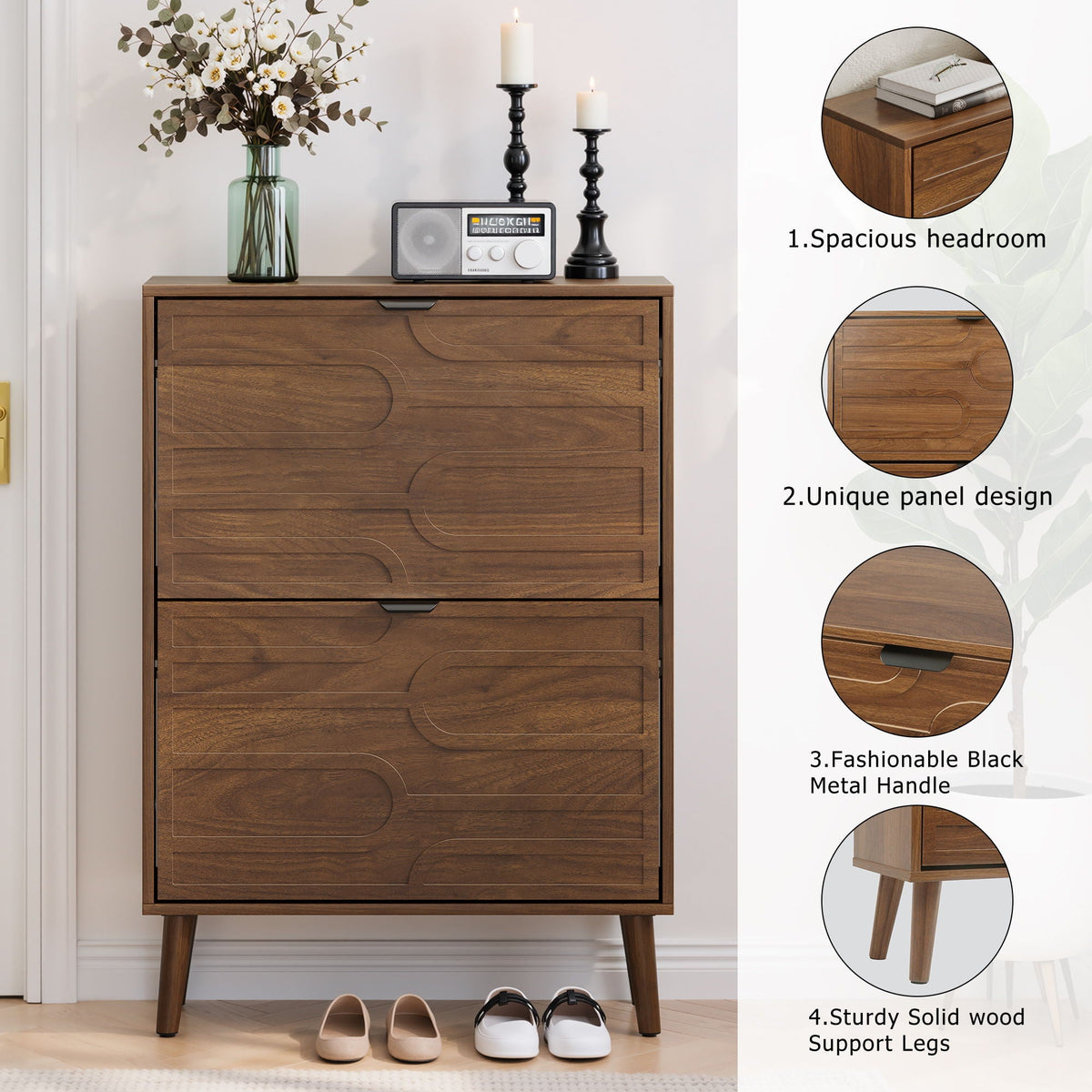 Dark Brown Shoe Cabinet with 2 Flip Drawers - Particle Board