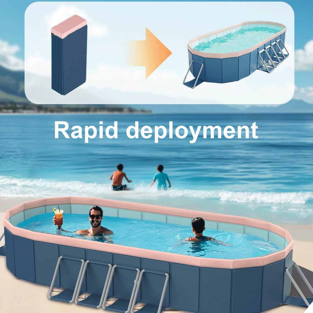 3.0m PVC Folding Pool with Durable Construction - Blue or Blue-Gray