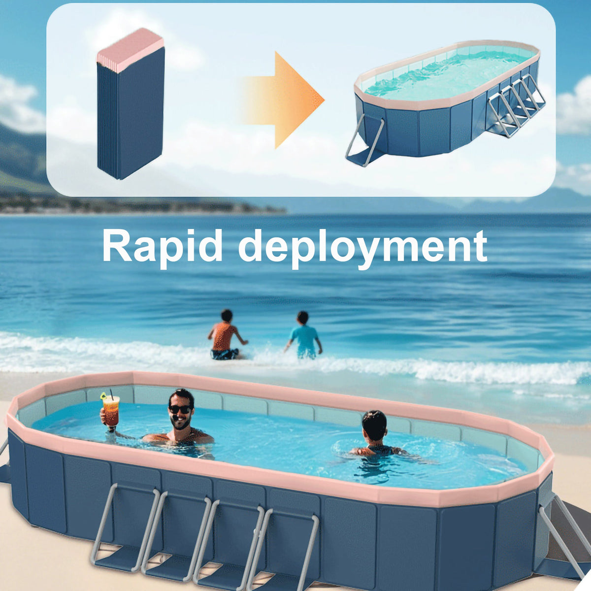 3.0m PVC Folding Pool with Durable Construction - Blue or Blue-Gray