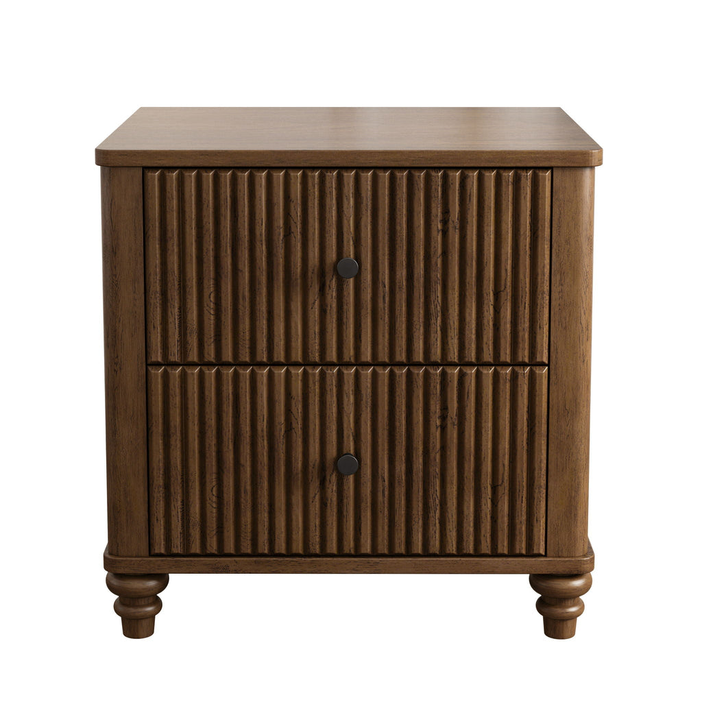 Modern Fluted Nightstand with 3 Drawers - Dark Brown or Light Brown