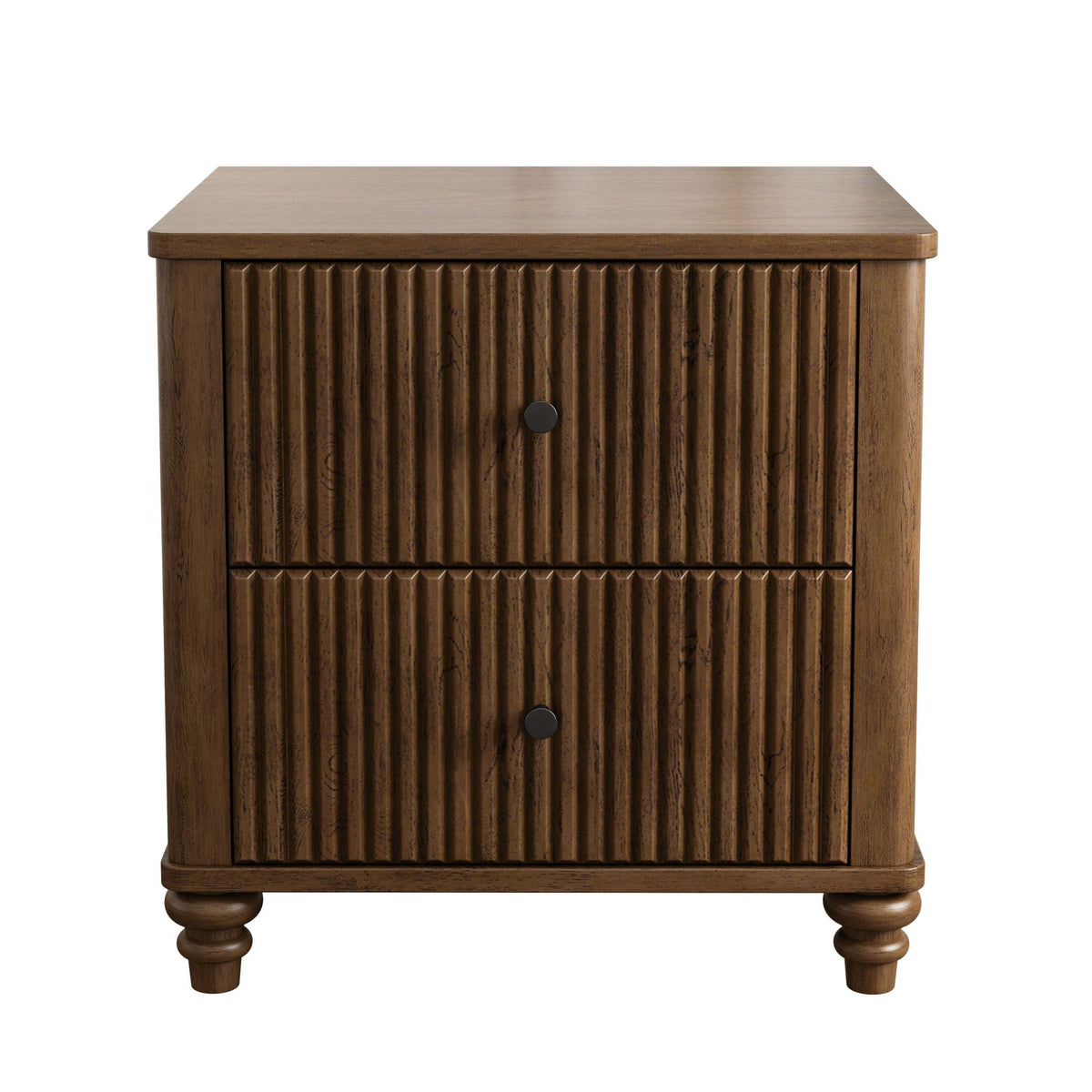 Modern Fluted Nightstand with 3 Drawers - Dark Brown or Light Brown