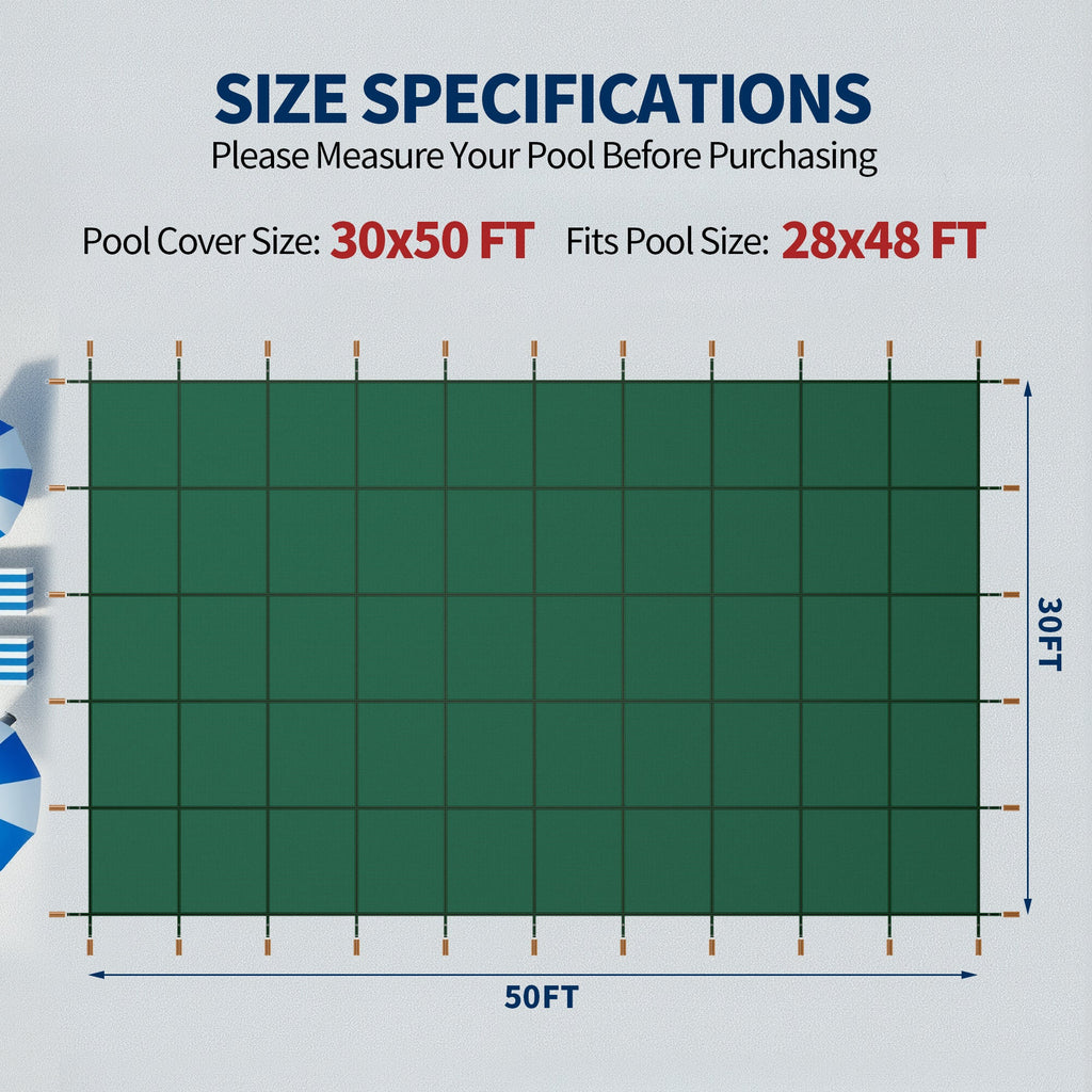 Swimming Pool Safety Cover with Installation Hardware - Green or Blue