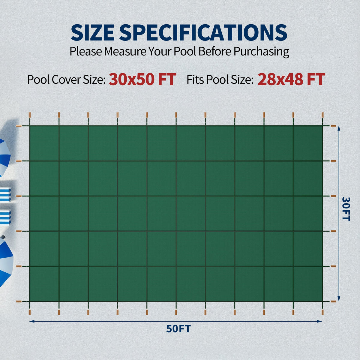 Swimming Pool Safety Cover with Installation Hardware - Green or Blue