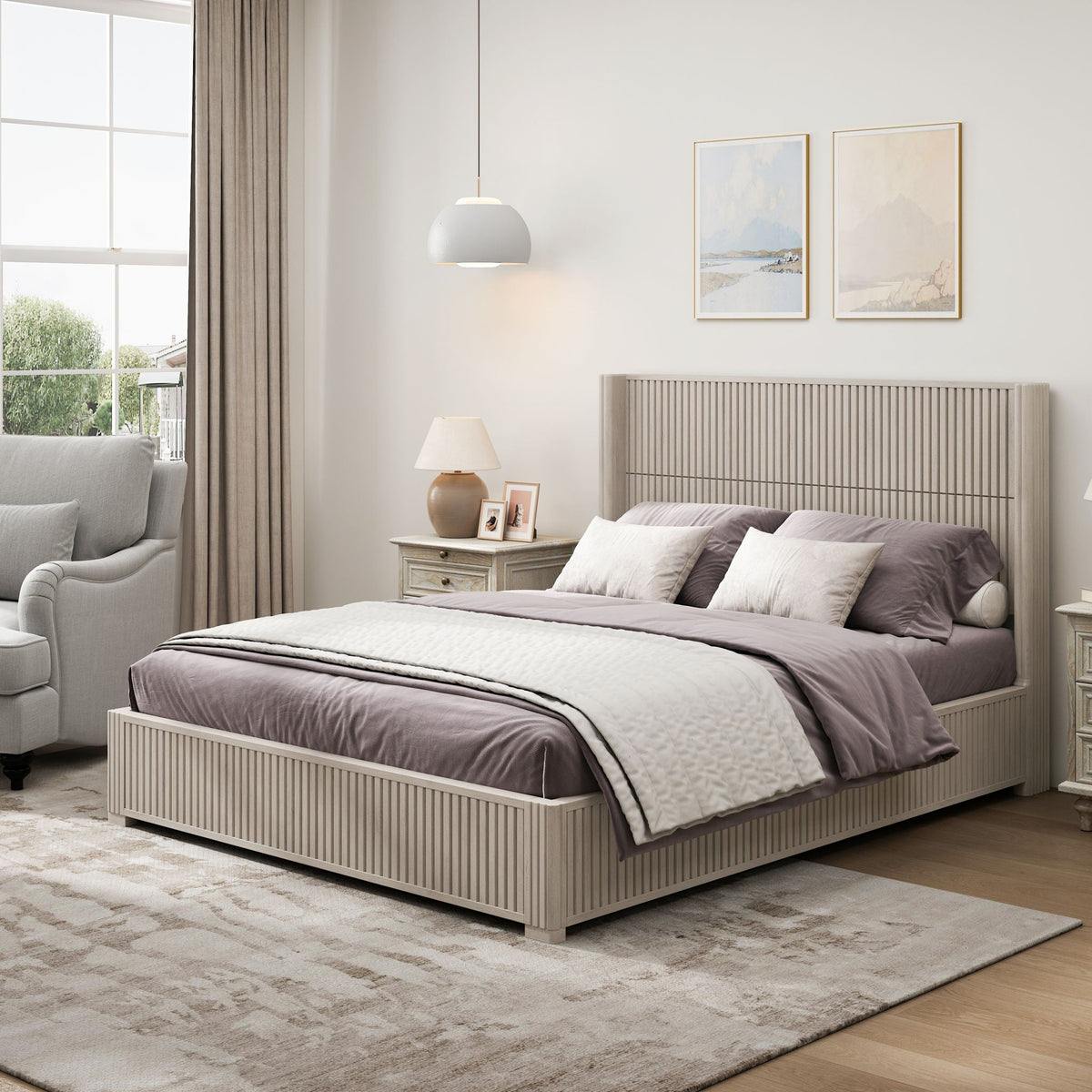 Platform Bed Frame with Headboard, Floor Standing Design - Queen & King
