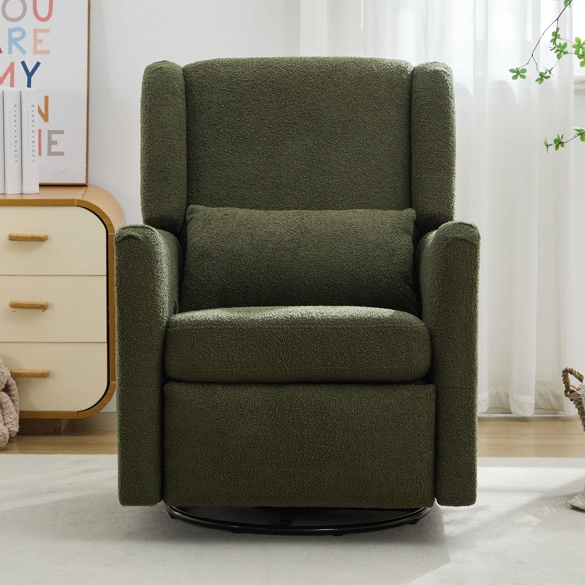 Wide Wingback Swivel Glider Rocker Recliner Chair with 360-Degree Swivel - Dark Green or Beige