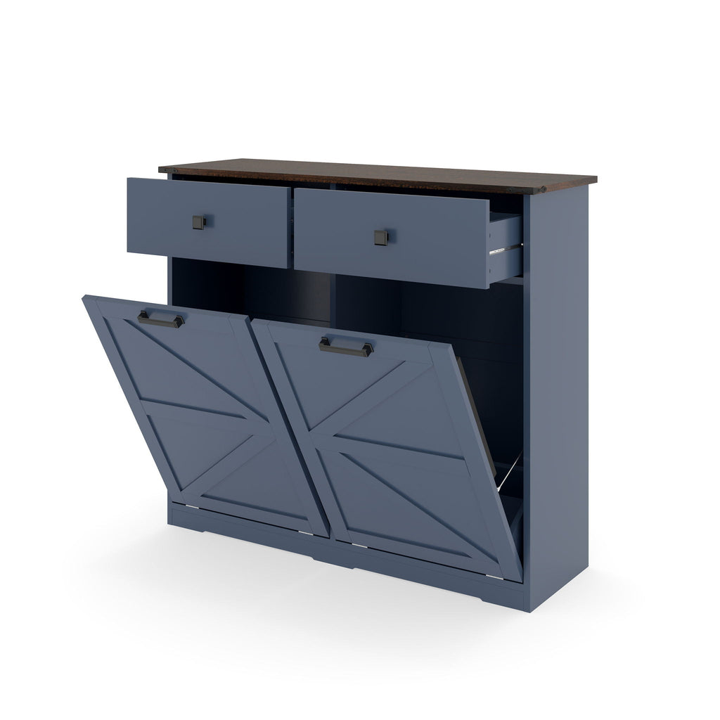 Double Tilt Out Trash Cabinet with Hideaway Drawer - Barn Door Style