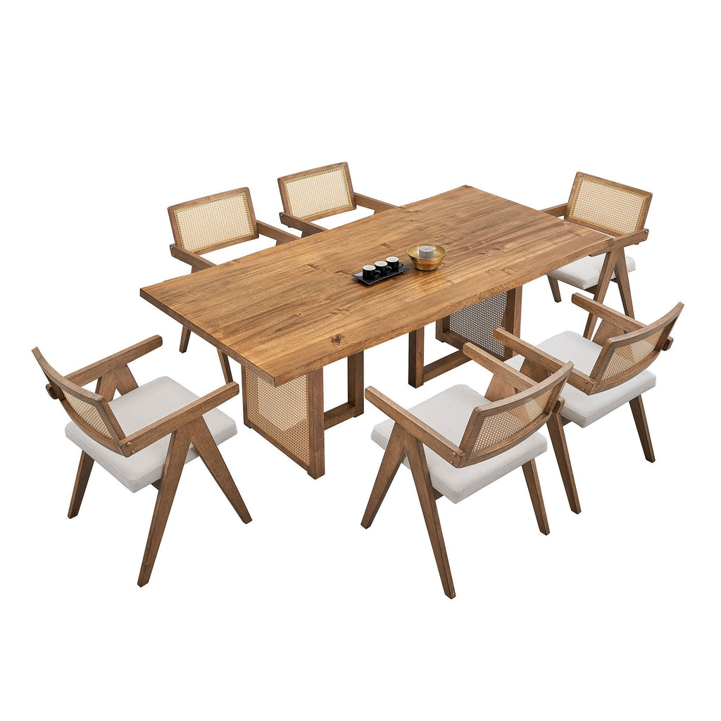 Oversize Rectangular Waves Dining Table with Rattan Weave - Natural Finish