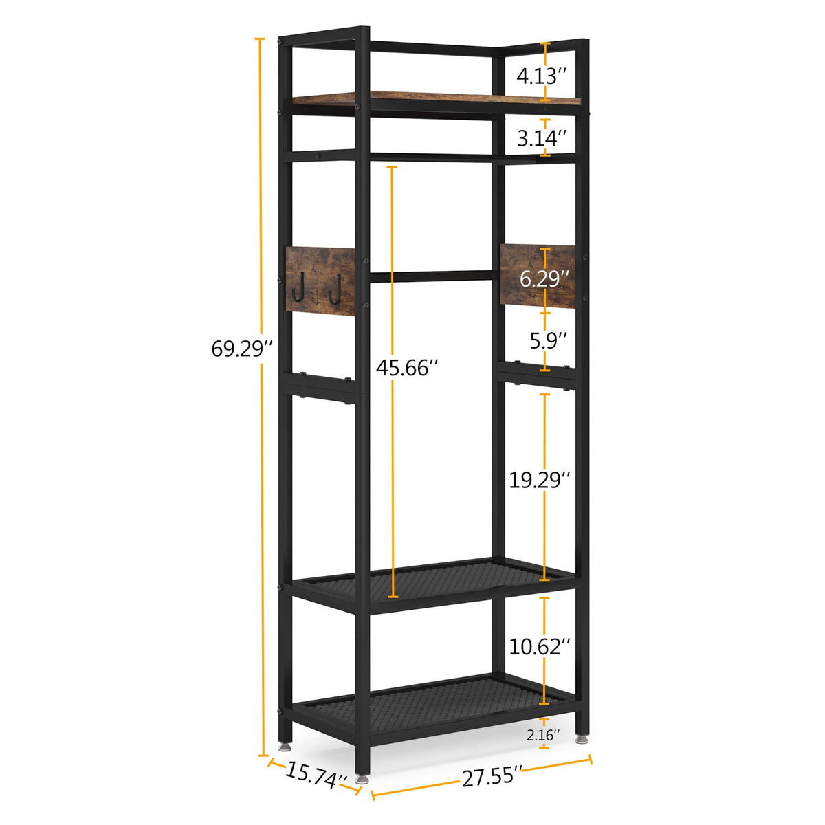 Heavy Duty Freestanding Closet Organizer with Hanging Rod - Brown & Black