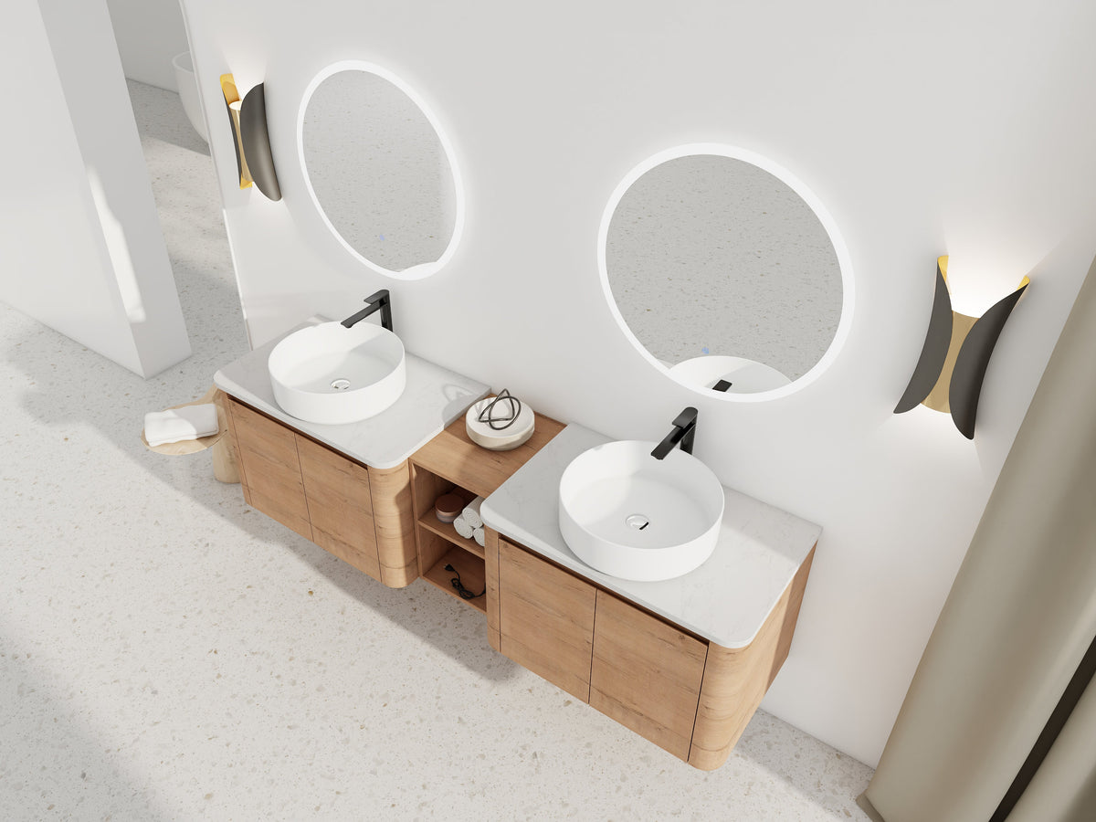 72" Wall-Mounted Bathroom Vanity with Ceramic Sink and Soft-Close Doors - White