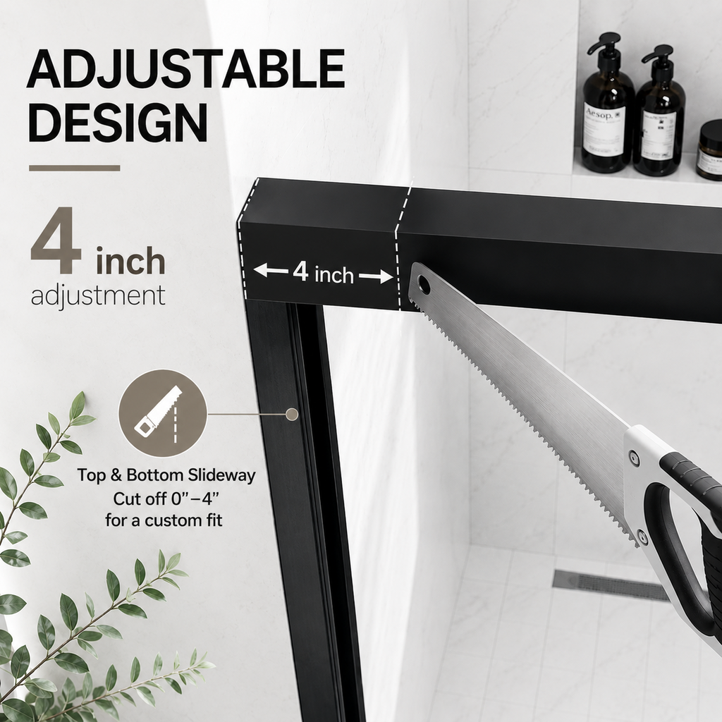 60 in. W x 72 in. H Semi-Frameless Sliding Shower Door with Tempered Glass - Matt Black
