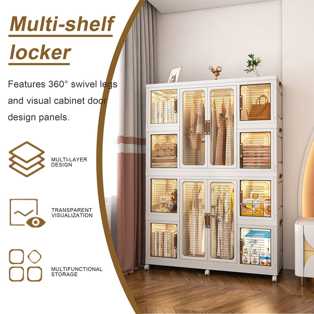 Portable Wardrobe Closet Storage Organizer with Magnetic Doors - White