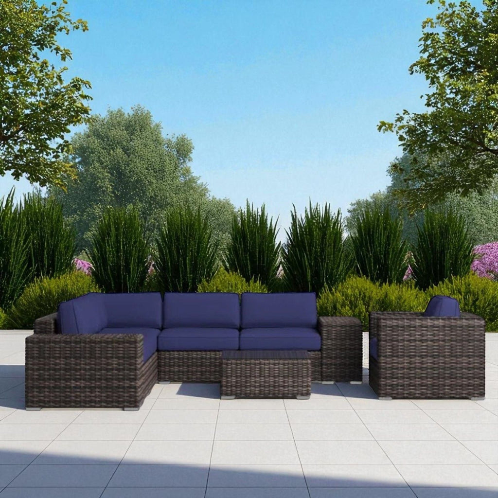 Wicker Outdoor Seating Group Set with Cushions and Table - Multiple Colors