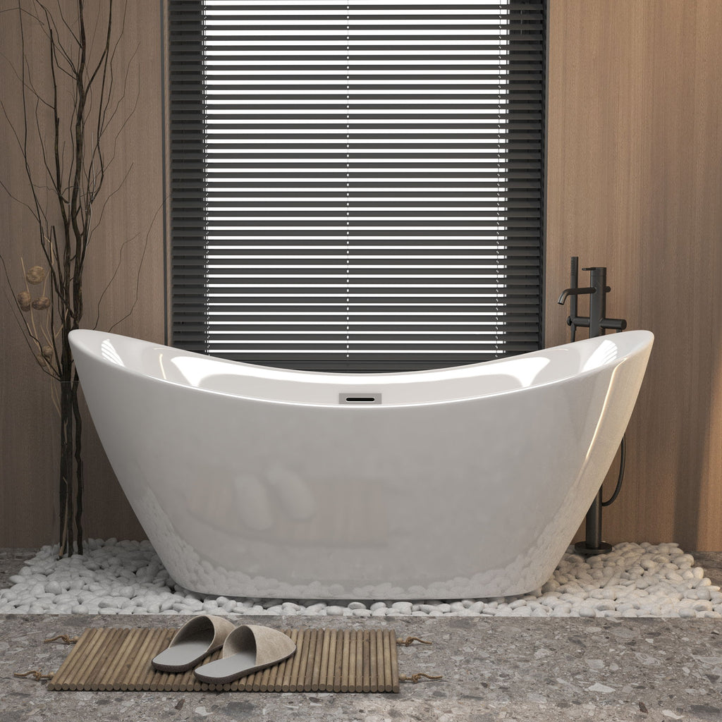 Freestanding Tub with Overflow and Ergonomic Design – White