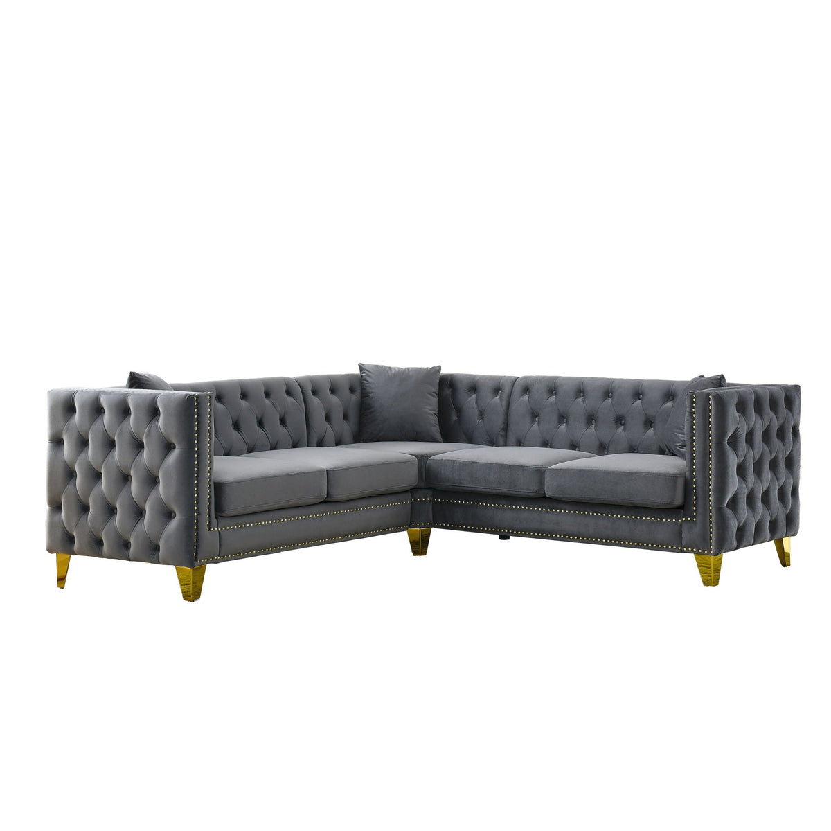 L-Shaped Corner Sofa, 5 Seater Sectional with Tufted Design – Beige or Dark Gray