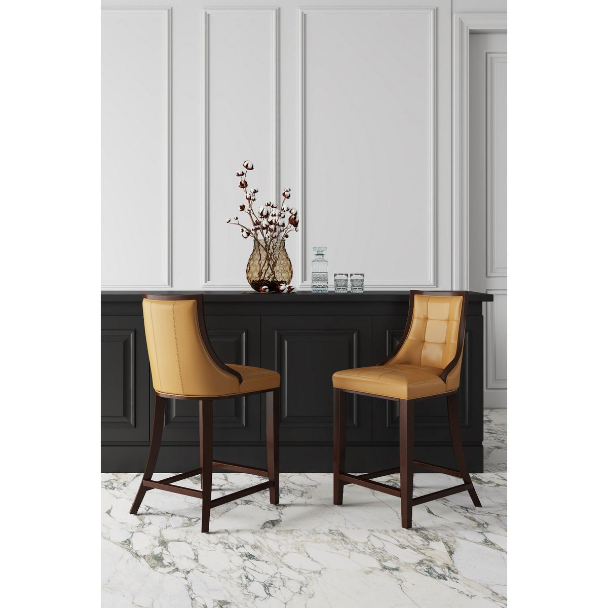 White Bar Height Stool with Solid Wood Frame - Traditional Design