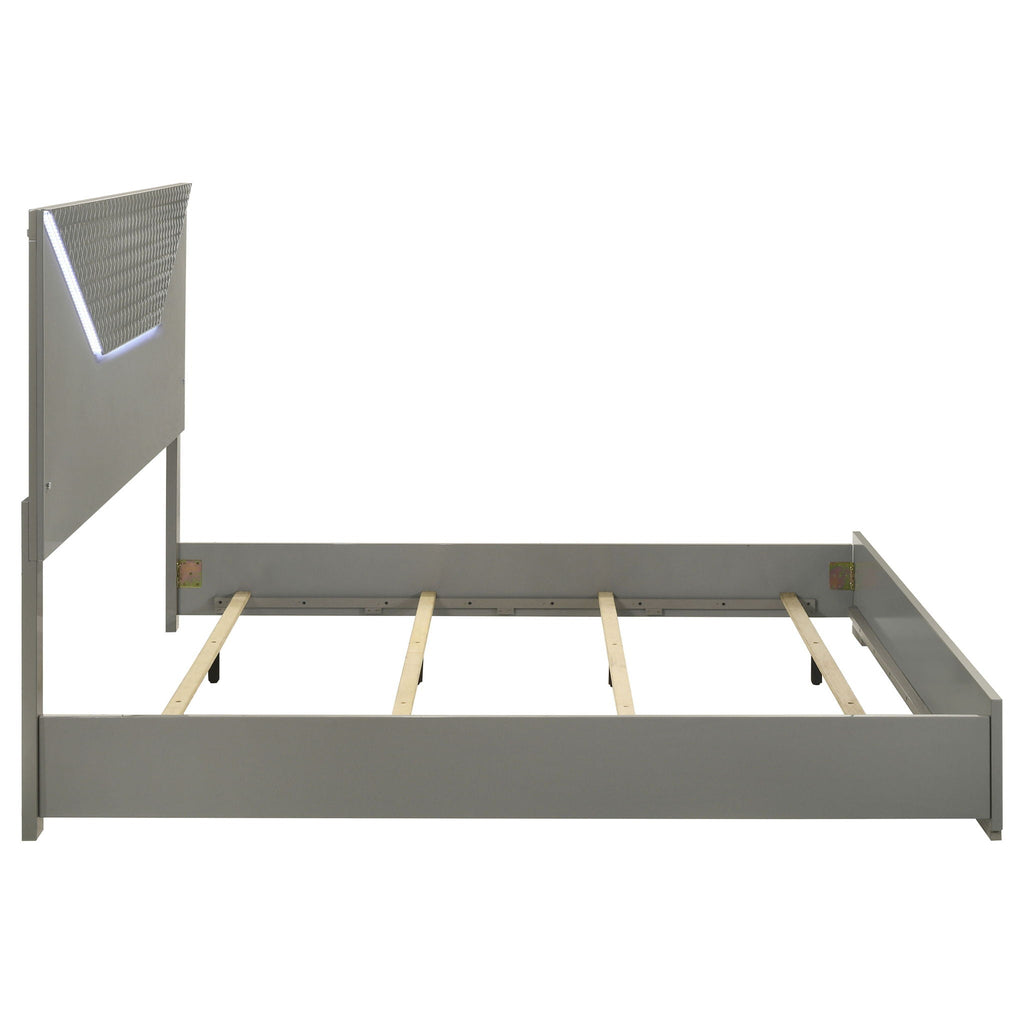 Pierce Panel Bed with LED Headboard - High Gloss Finish - White or Dark Gray