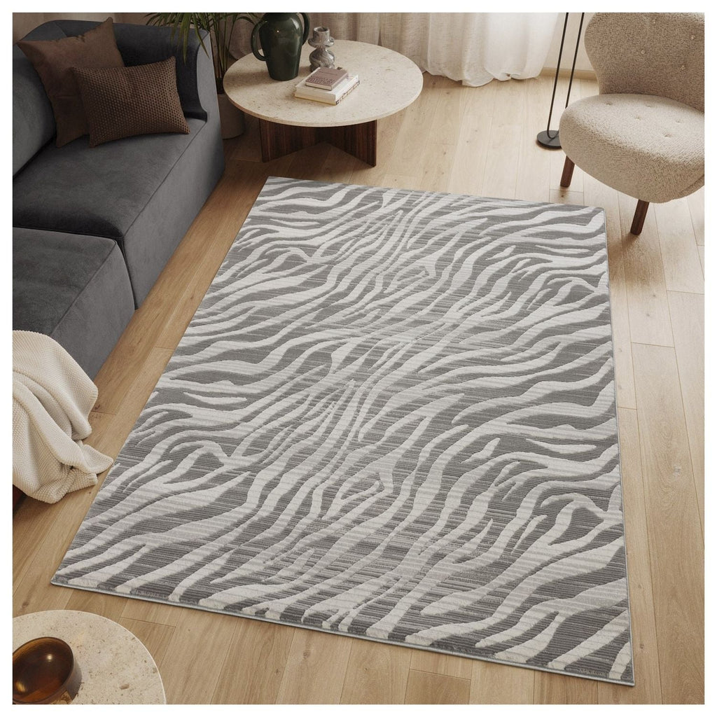 Geometric 3D Effect Area Rug with Ultra-Soft Fibers - Gray