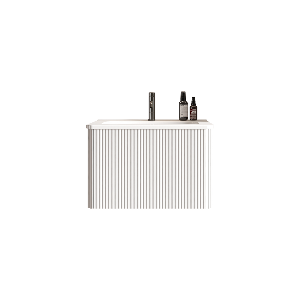 24" Striped Soft White Bathroom Vanity with Integrated Ceramic Sink - Soft White