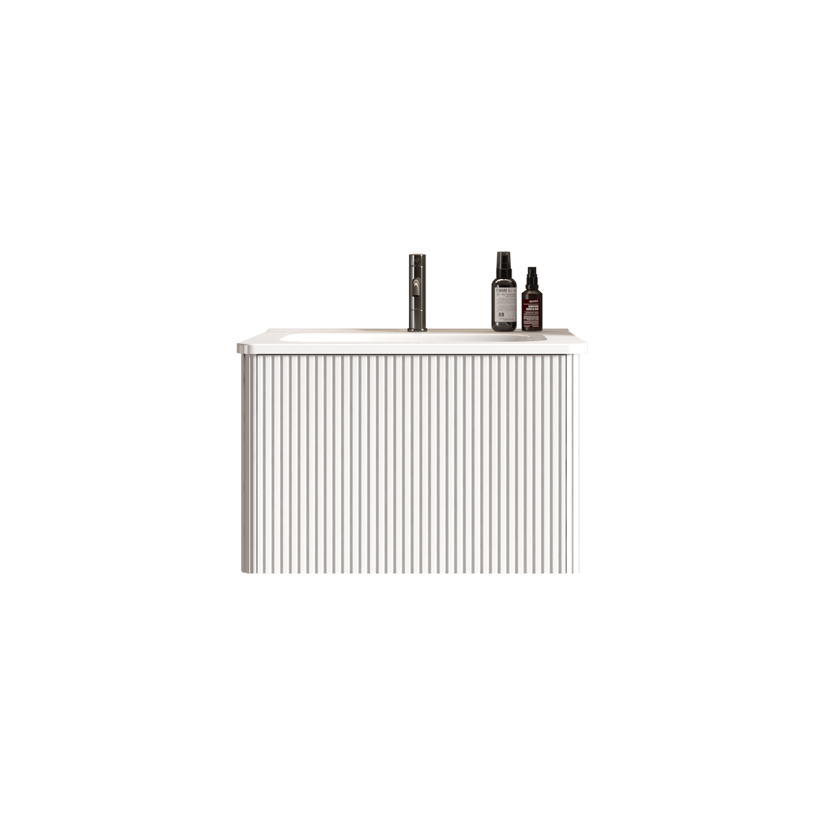 24" Striped Soft White Bathroom Vanity with Integrated Ceramic Sink - Soft White