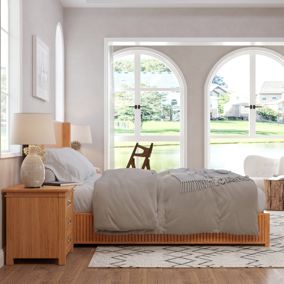 Solid Wood Platform Bed Frame with Headboard - King Size
