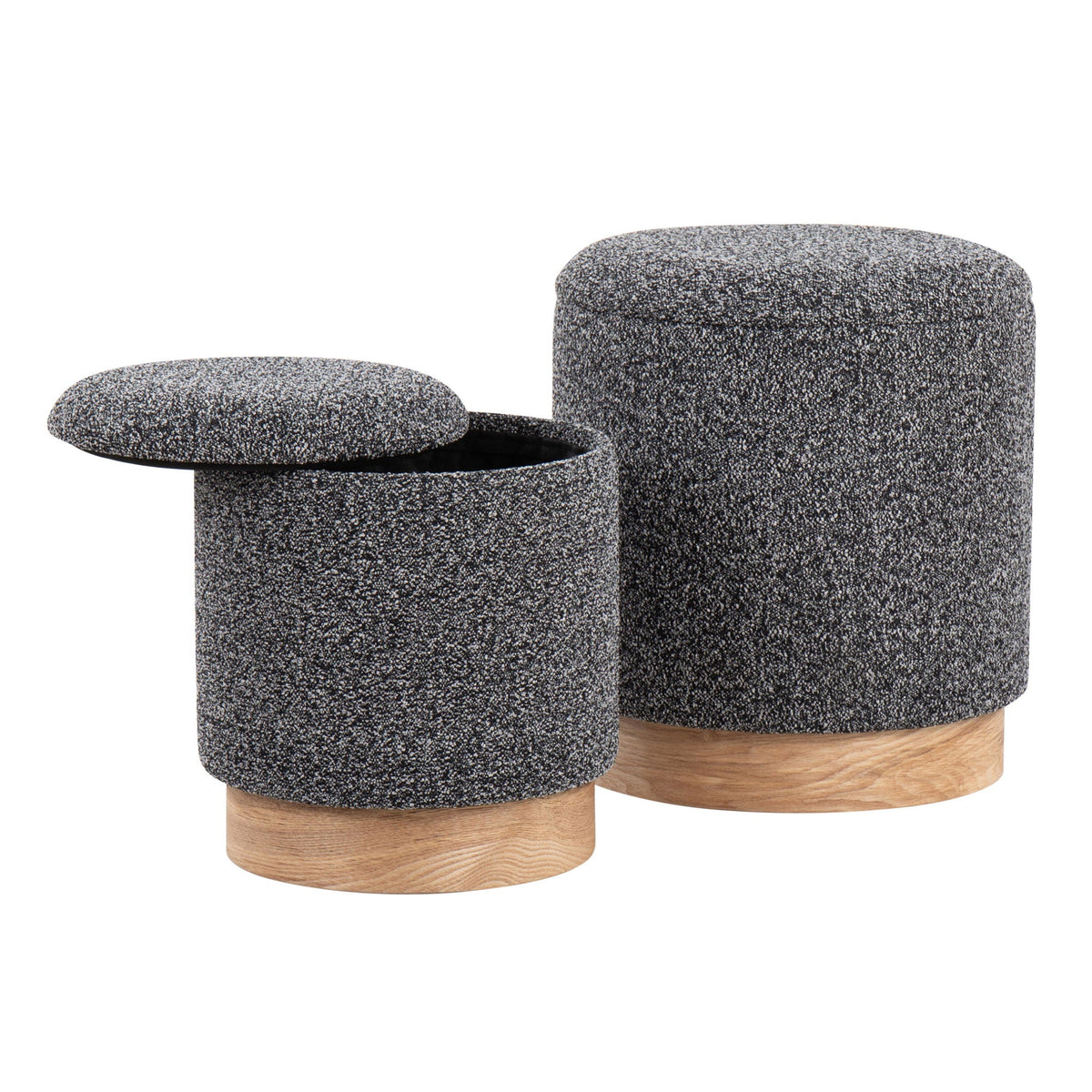 Contemporary Nesting Ottoman Set with Cushioned Top - Beige or Black