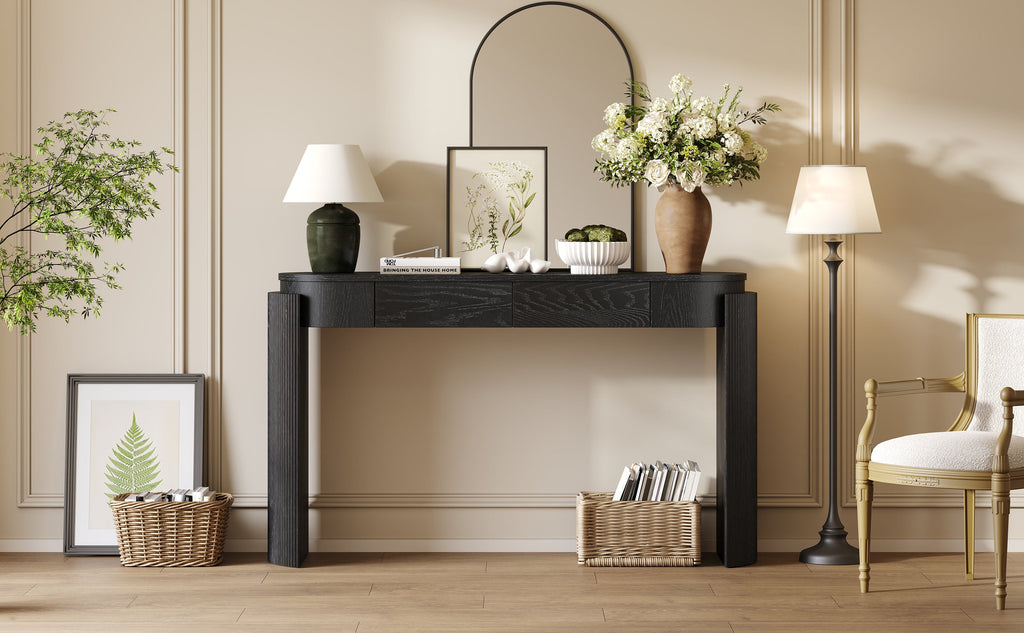 Entryway Table with Storage, Solid Wood Frame - Black or Navy