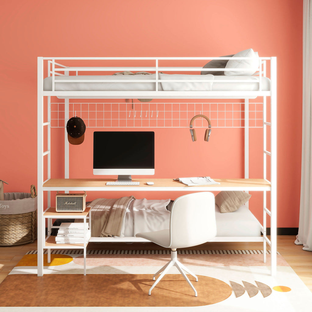Bettoni Metal Full Over Twin Workstation Bunk Bed Matte White