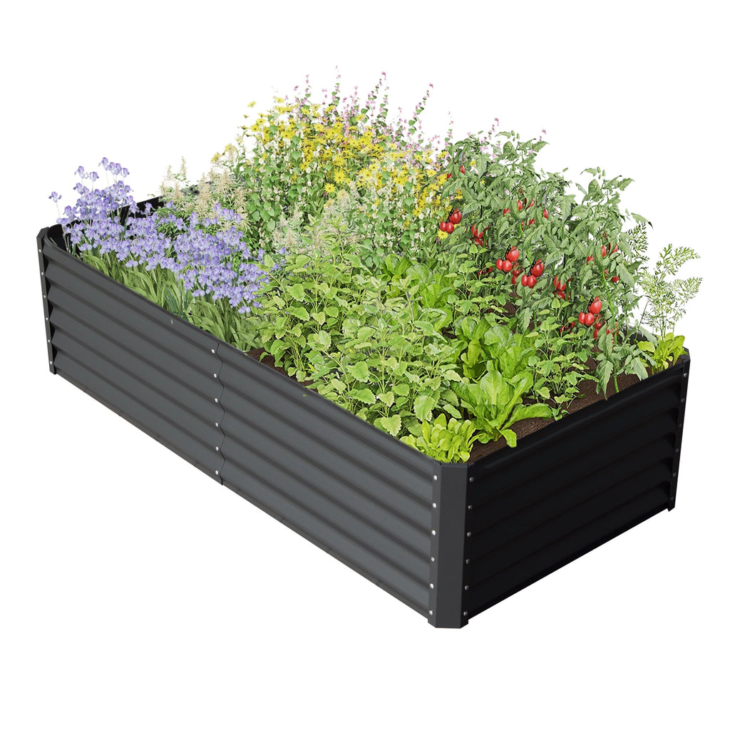 8×4×1.5 ft Galvanized Raised Garden Bed with Support Rods - Dark Gray