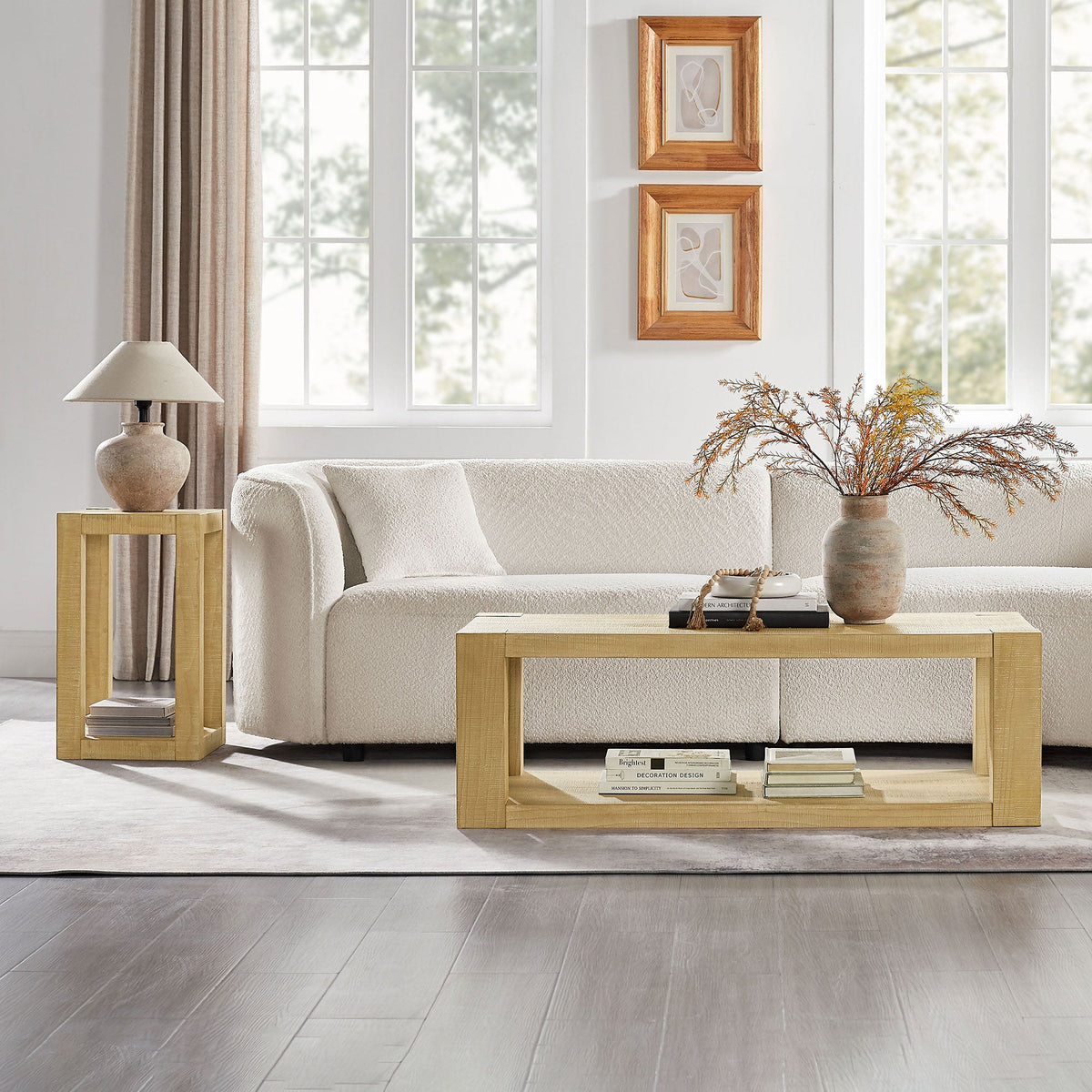 Modern 48 Inch Rectangular Coffee Table with Two-Tier Design - MDF