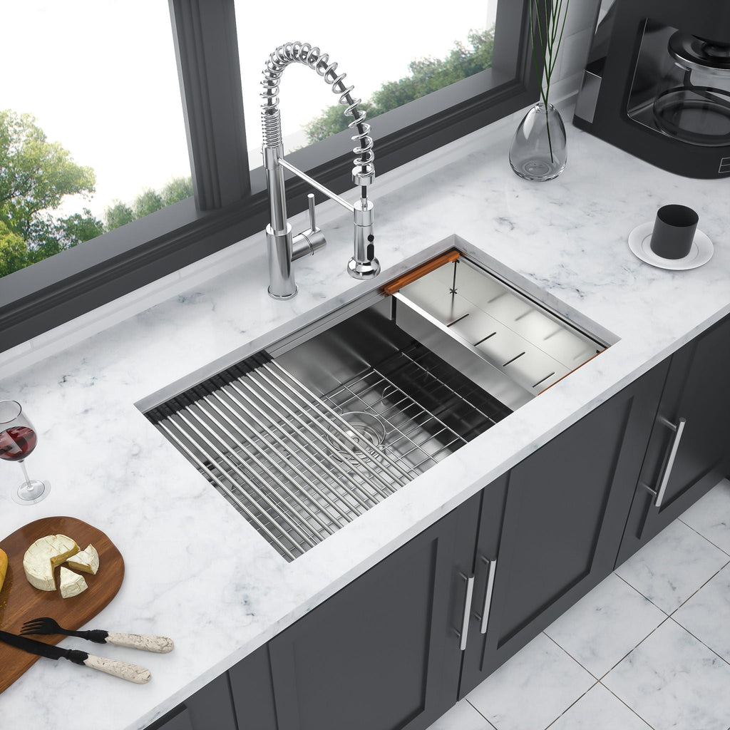 Gray Stainless Steel Undermount Workstation Kitchen Sink with Soundproofing - Single Bowl