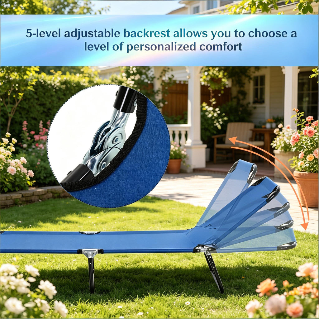 Neutral Oxford Fabric Sun Tanning Chair with 5-Position Backrest - Neutral