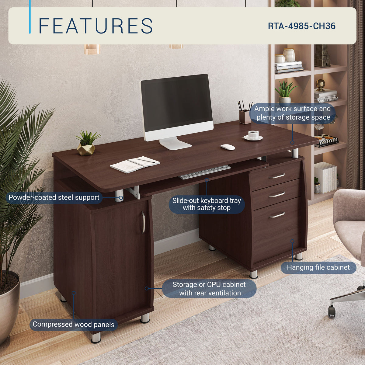 Techni Mobili Complete Workstation Computer Desk with Storage