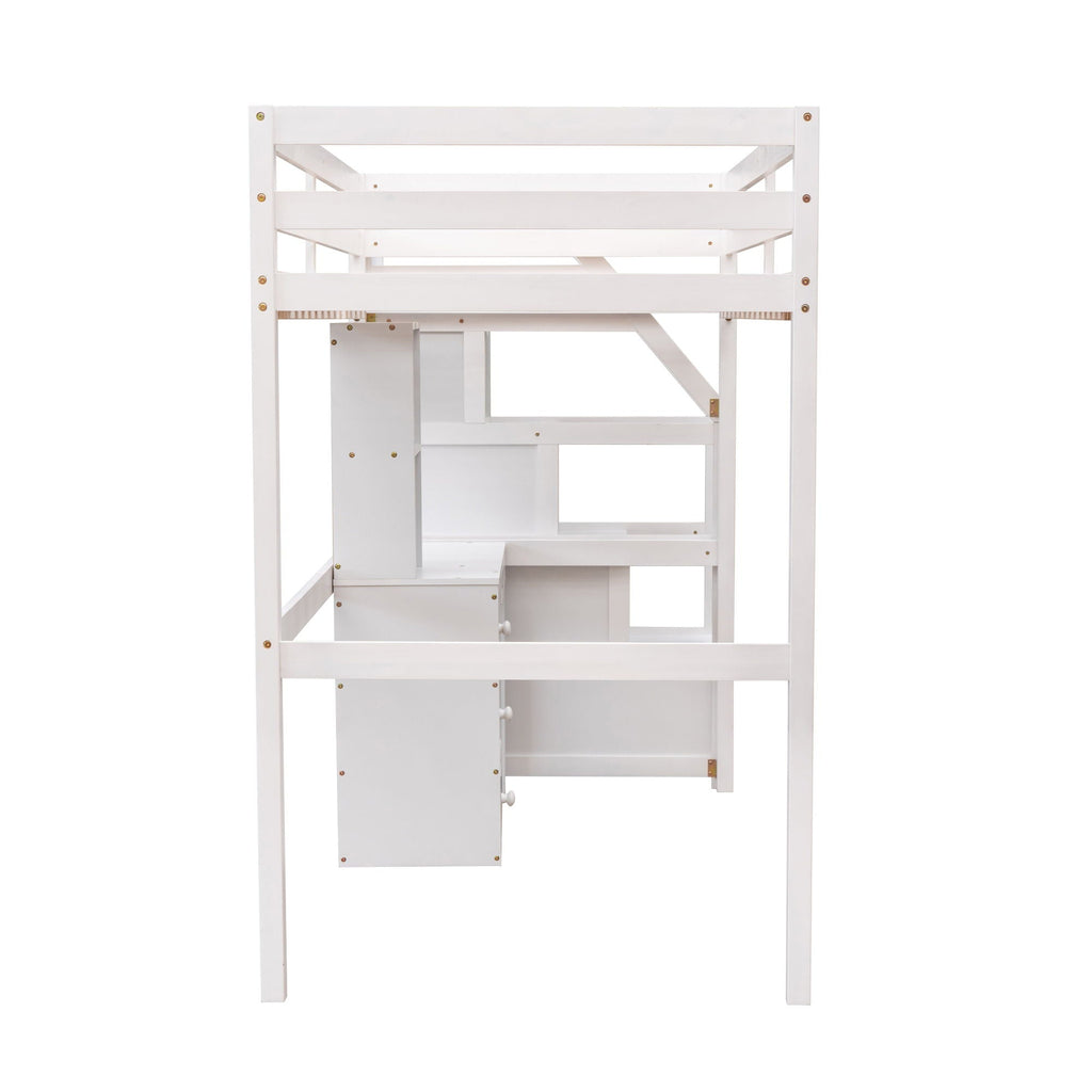 Storage Loft Bed with Stand Alone Bed and Desk - Twin Size